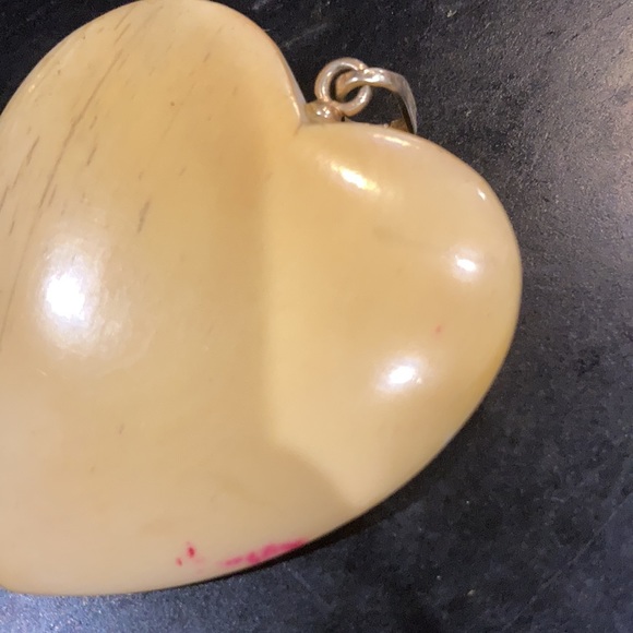 Ivory Heart w Butterfly Enamel Diamond 14k Pendant - Picture 4 of 11